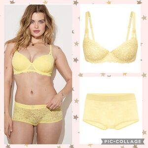 🔥VS Pink 2-pc set ✨Wink✨ balconette bra & bling lace boyshort panty NWT